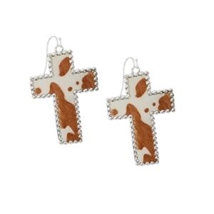 Cow print Western Boho cross earrings